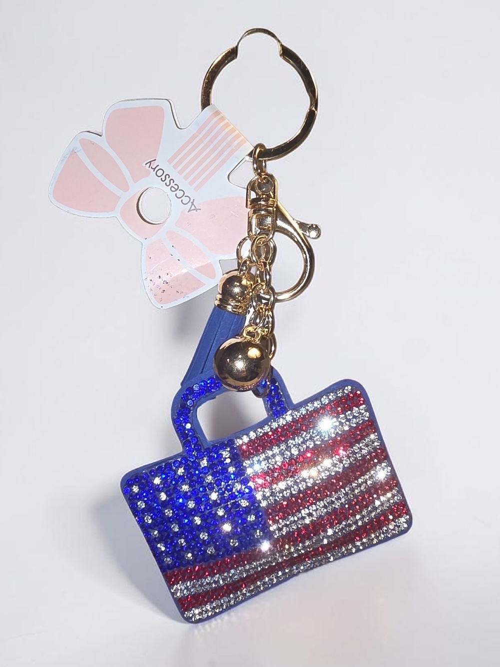 Patriotic Rhinestone Purse Keychain - Blue/Red/White